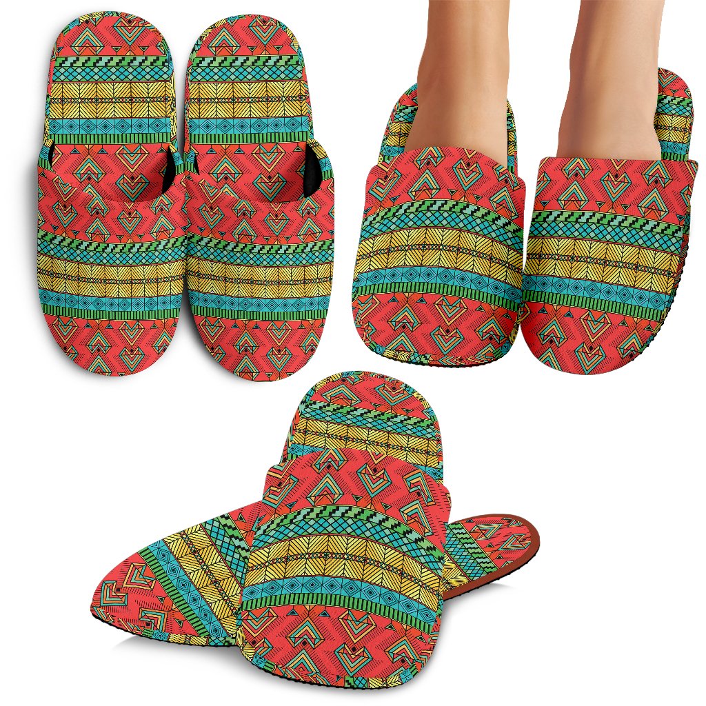 African Colorful Zigzag Print Pattern House Slippers