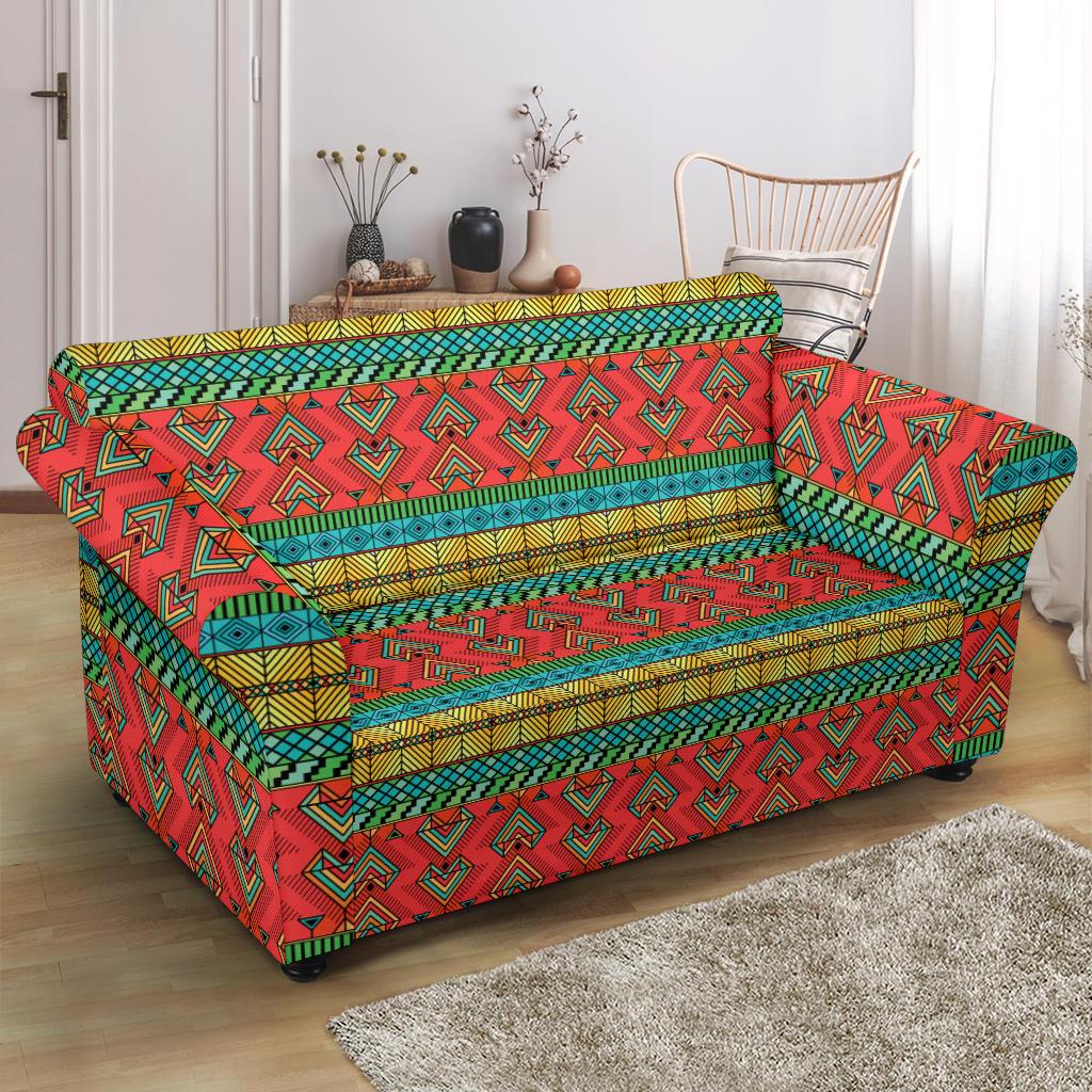 African Colorful Zigzag Print Pattern Loveseat Slipcover-JTAMIGO.COM