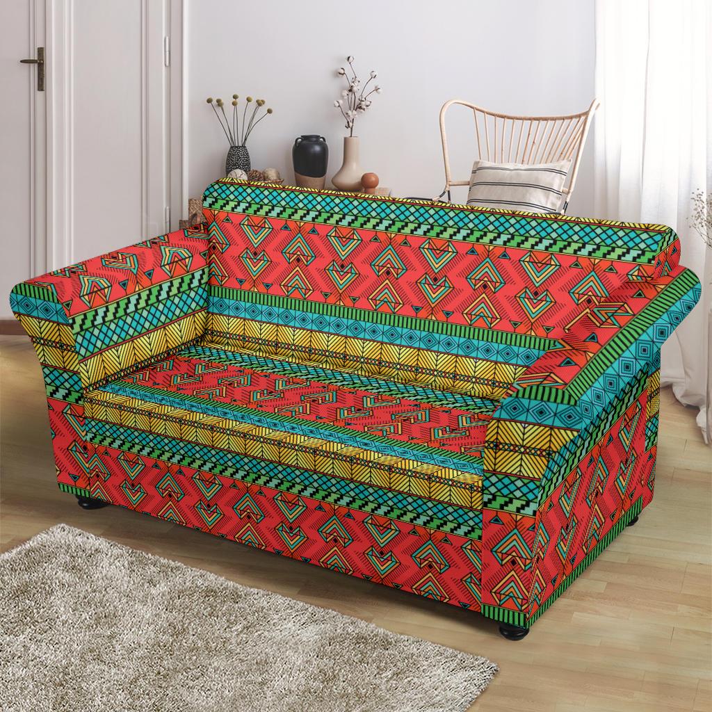 African Colorful Zigzag Print Pattern Loveseat Slipcover-JTAMIGO.COM