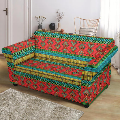 African Colorful Zigzag Print Pattern Loveseat Slipcover-JTAMIGO.COM