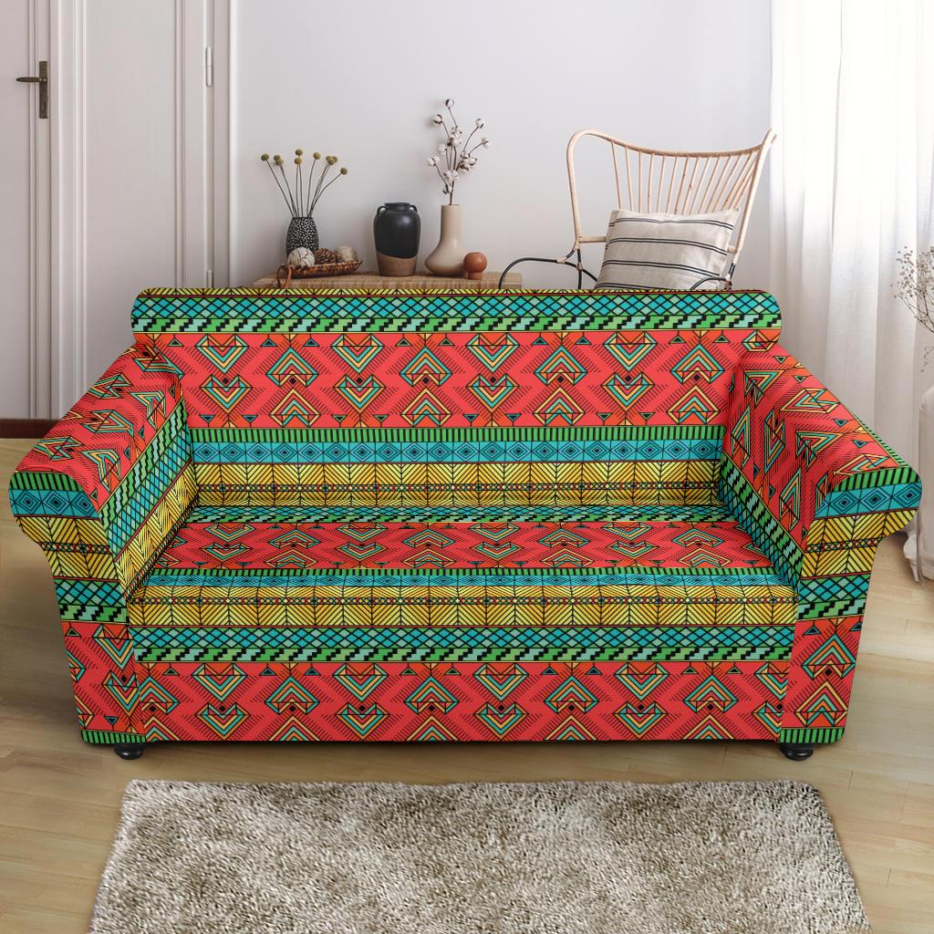African Colorful Zigzag Print Pattern Loveseat Slipcover-JTAMIGO.COM