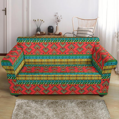 African Colorful Zigzag Print Pattern Loveseat Slipcover-JTAMIGO.COM