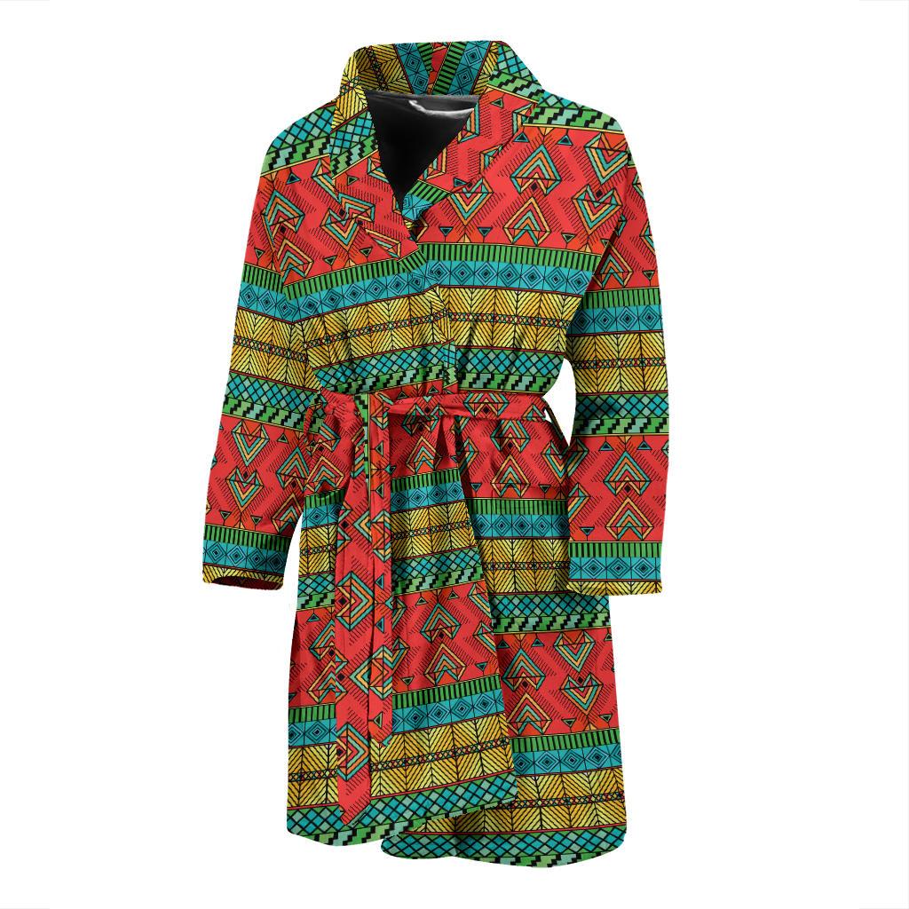 African Colorful Zigzag Print Pattern Men Bath Robe-JTAMIGO.COM
