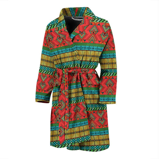 African Colorful Zigzag Print Pattern Men Bath Robe-JTAMIGO.COM