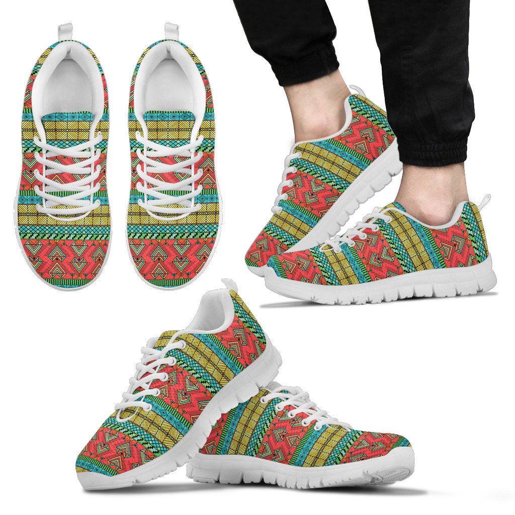 African Colorful Zigzag Print Pattern Men Sneakers Shoes