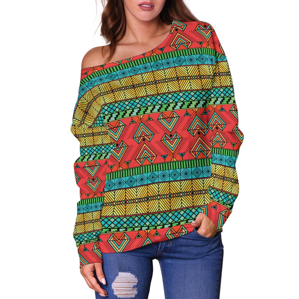 African Colorful Zigzag Print Pattern Off Shoulder Sweatshirt