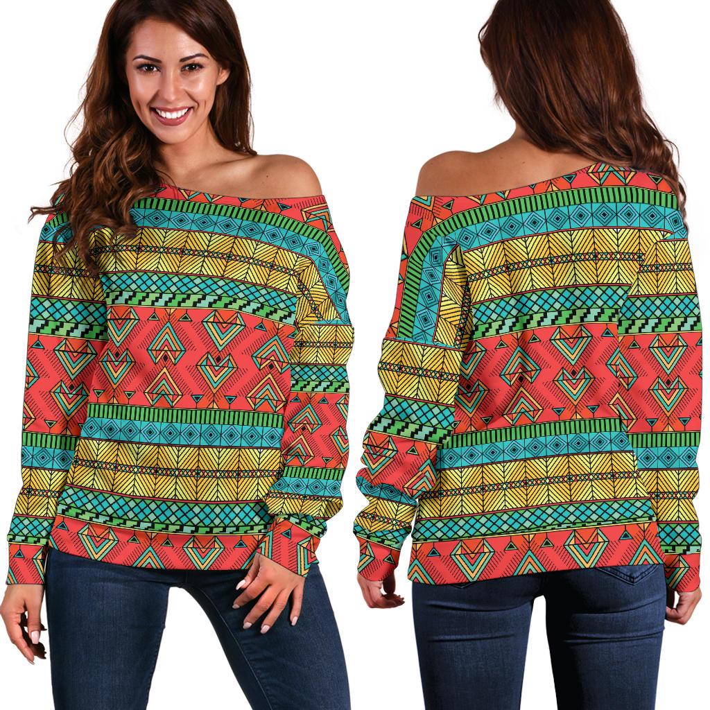 African Colorful Zigzag Print Pattern Off Shoulder Sweatshirt