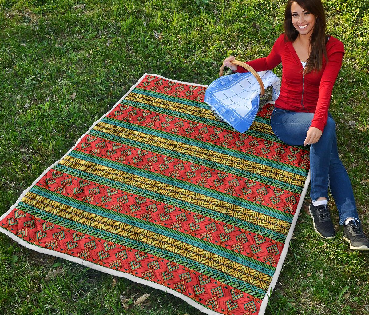 African Colorful Zigzag Print Pattern Premium Quilt-JTAMIGO.COM
