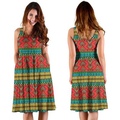 African Colorful Zigzag Print Pattern Sleeveless Dress