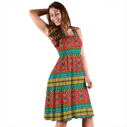 African Colorful Zigzag Print Pattern Sleeveless Dress