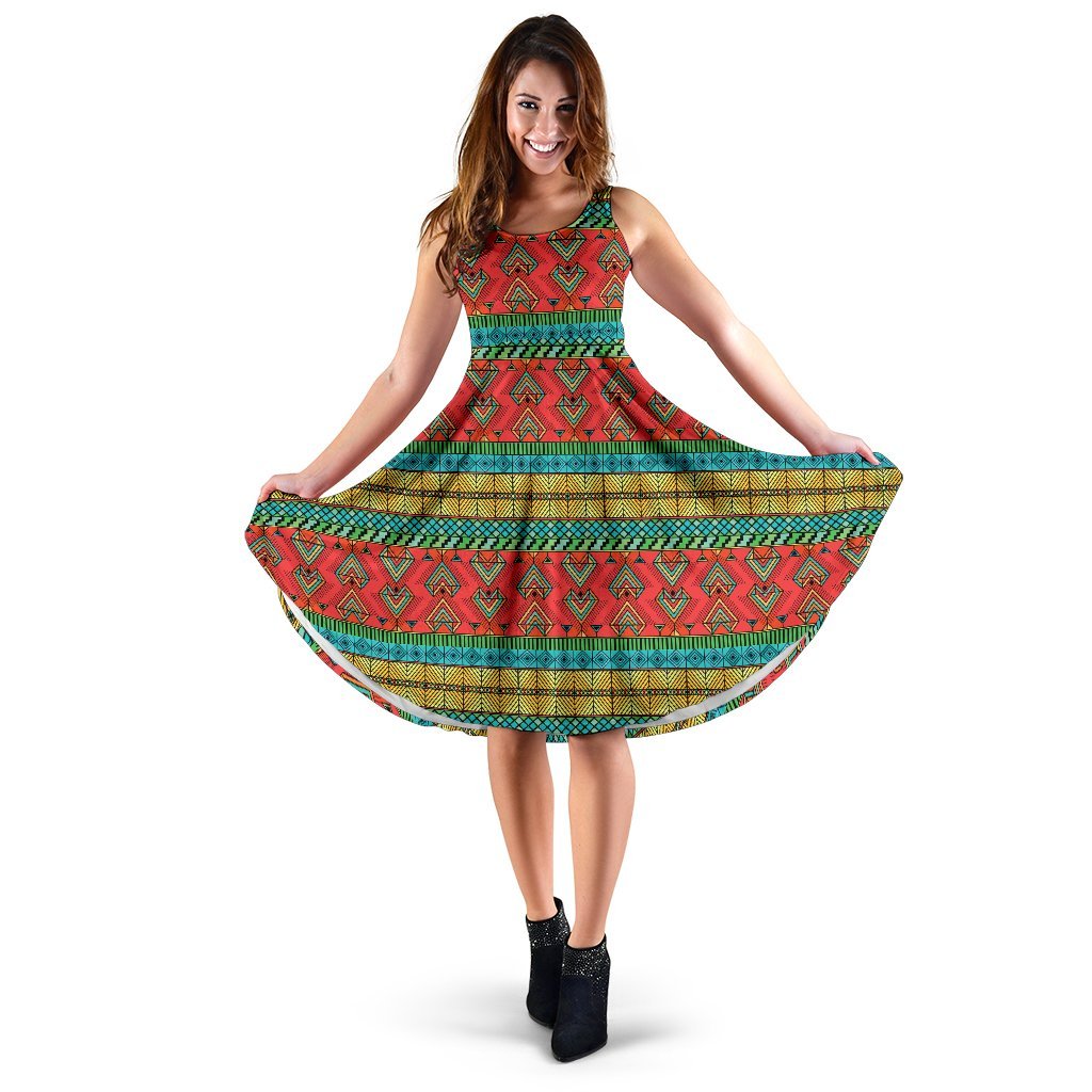 African Colorful Zigzag Print Pattern Sleeveless Dress