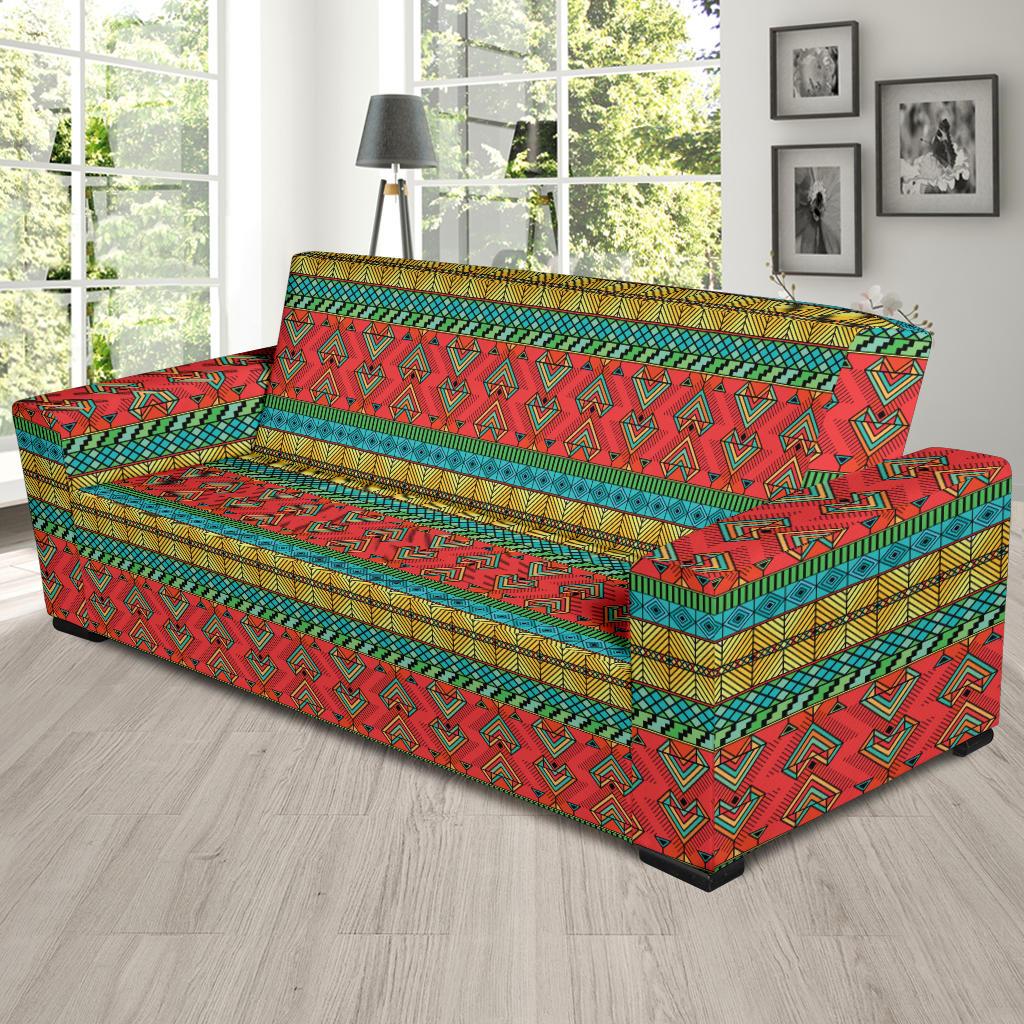 African Colorful Zigzag Print Pattern Sofa Slipcover-JTAMIGO.COM