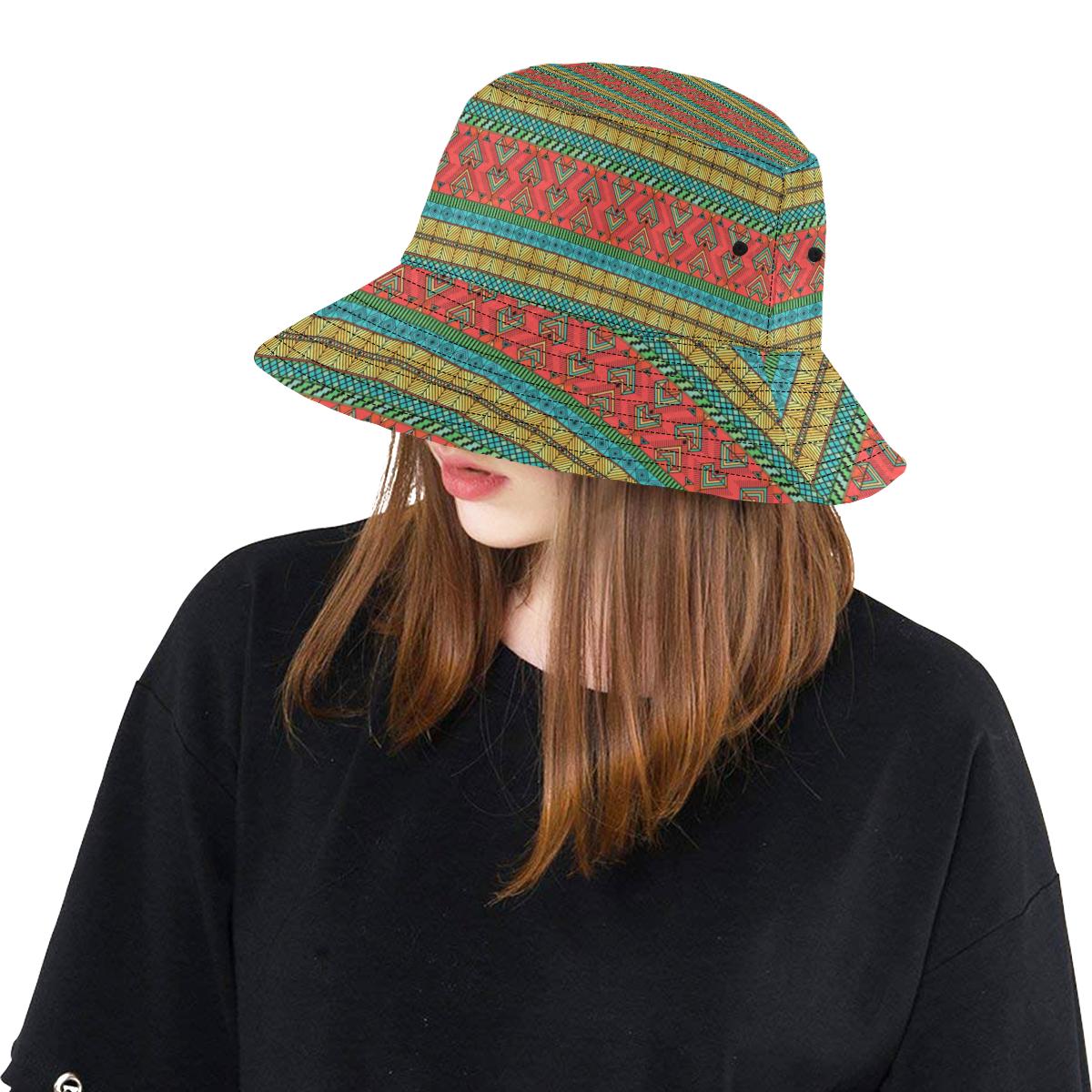 African Colorful Zigzag Print Pattern Unisex Bucket Hat