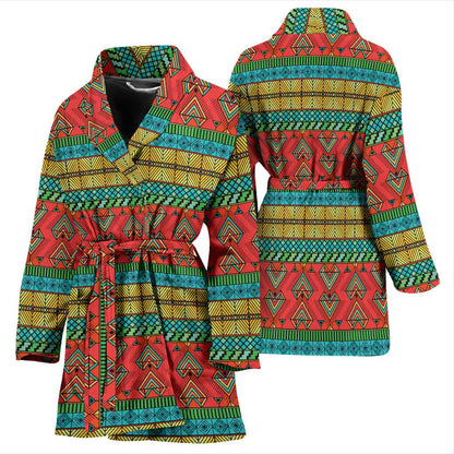 African Colorful Zigzag Print Pattern Women Bath Robe-JTAMIGO.COM