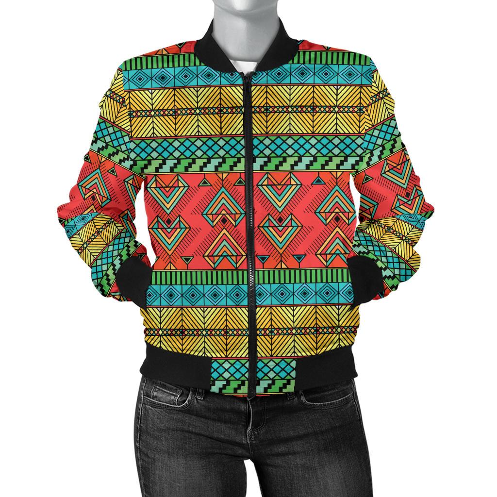 African Colorful Zigzag Print Pattern Women Casual Bomber Jacket