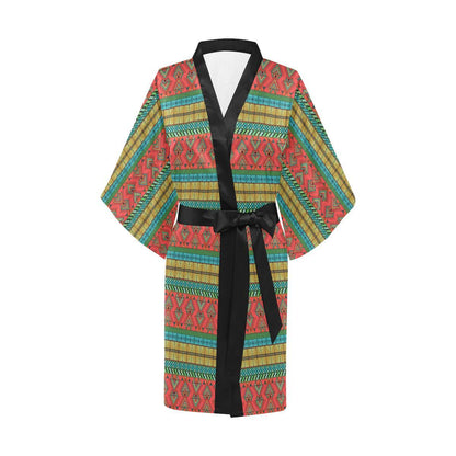 African Colorful Zigzag Print Pattern Women Short Kimono Robe