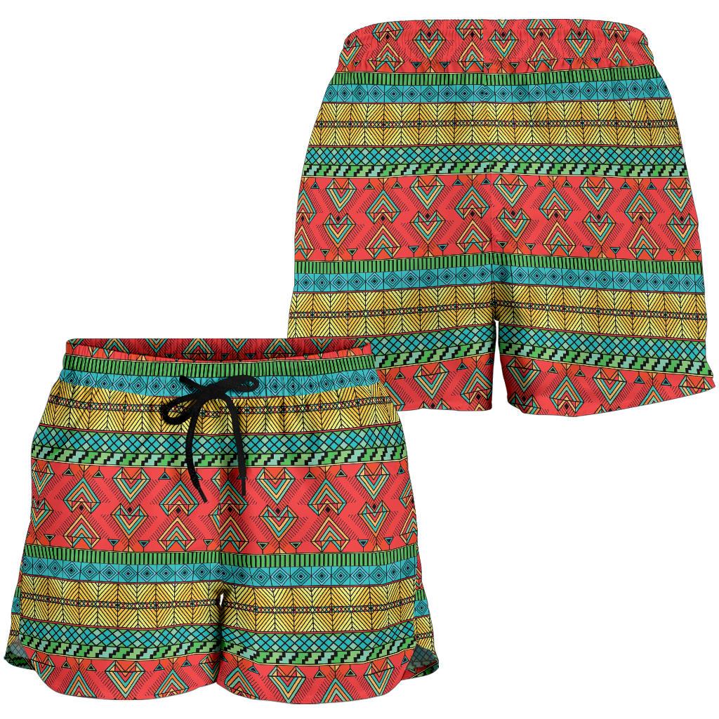 African Colorful Zigzag Print Pattern Women Shorts-JTAMIGO.COM