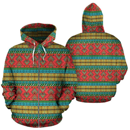 African Colorful Zigzag Print Pattern Zip Up Hoodie