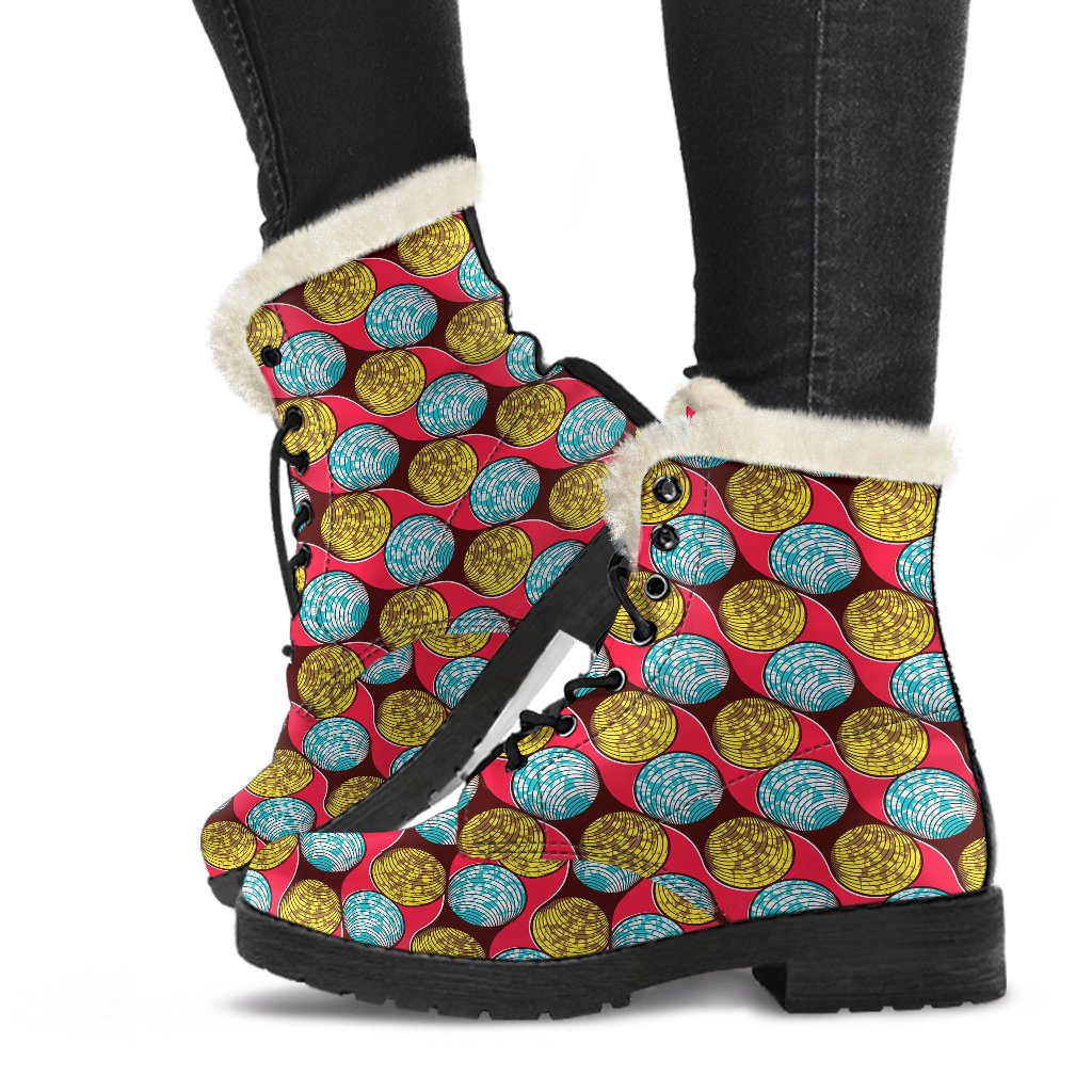 African Fashion Print Pattern Faux Fur Leather Boots-JTAMIGO.COM