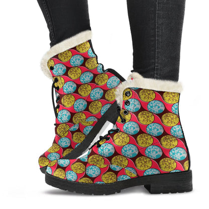 African Fashion Print Pattern Faux Fur Leather Boots-JTAMIGO.COM