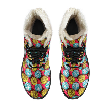 African Fashion Print Pattern Faux Fur Leather Boots-JTAMIGO.COM
