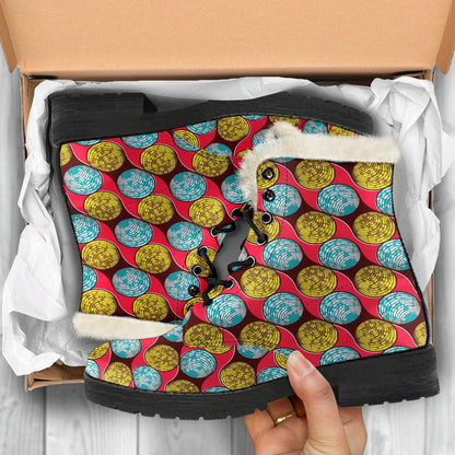 African Fashion Print Pattern Faux Fur Leather Boots-JTAMIGO.COM