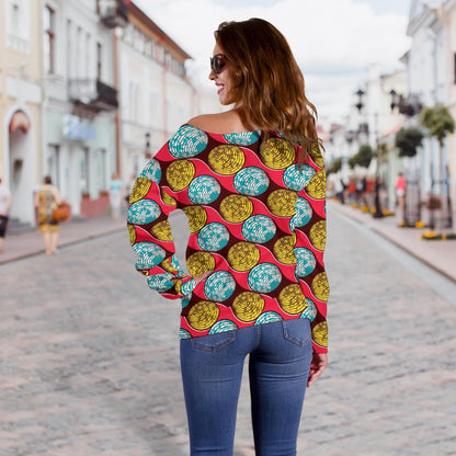 African Fashion Print Pattern Off Shoulder Sweatshirt