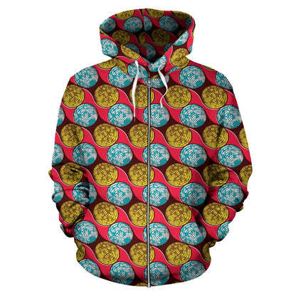 African Fashion Print Pattern Zip Up Hoodie