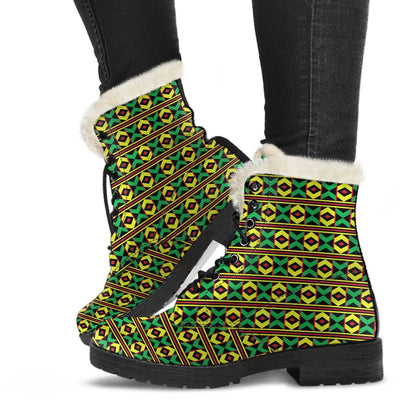 African Geometric Print Pattern Faux Fur Leather Boots-JTAMIGO.COM