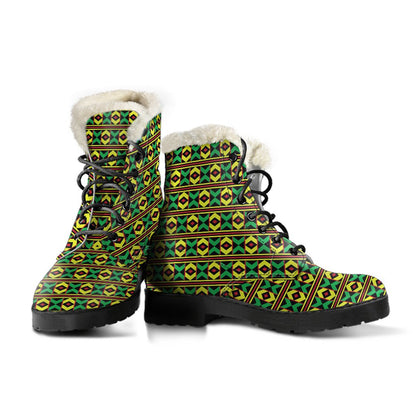 African Geometric Print Pattern Faux Fur Leather Boots-JTAMIGO.COM