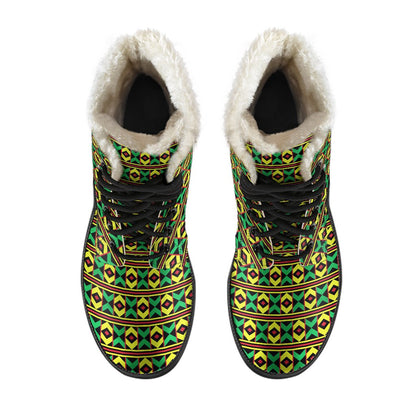 African Geometric Print Pattern Faux Fur Leather Boots-JTAMIGO.COM