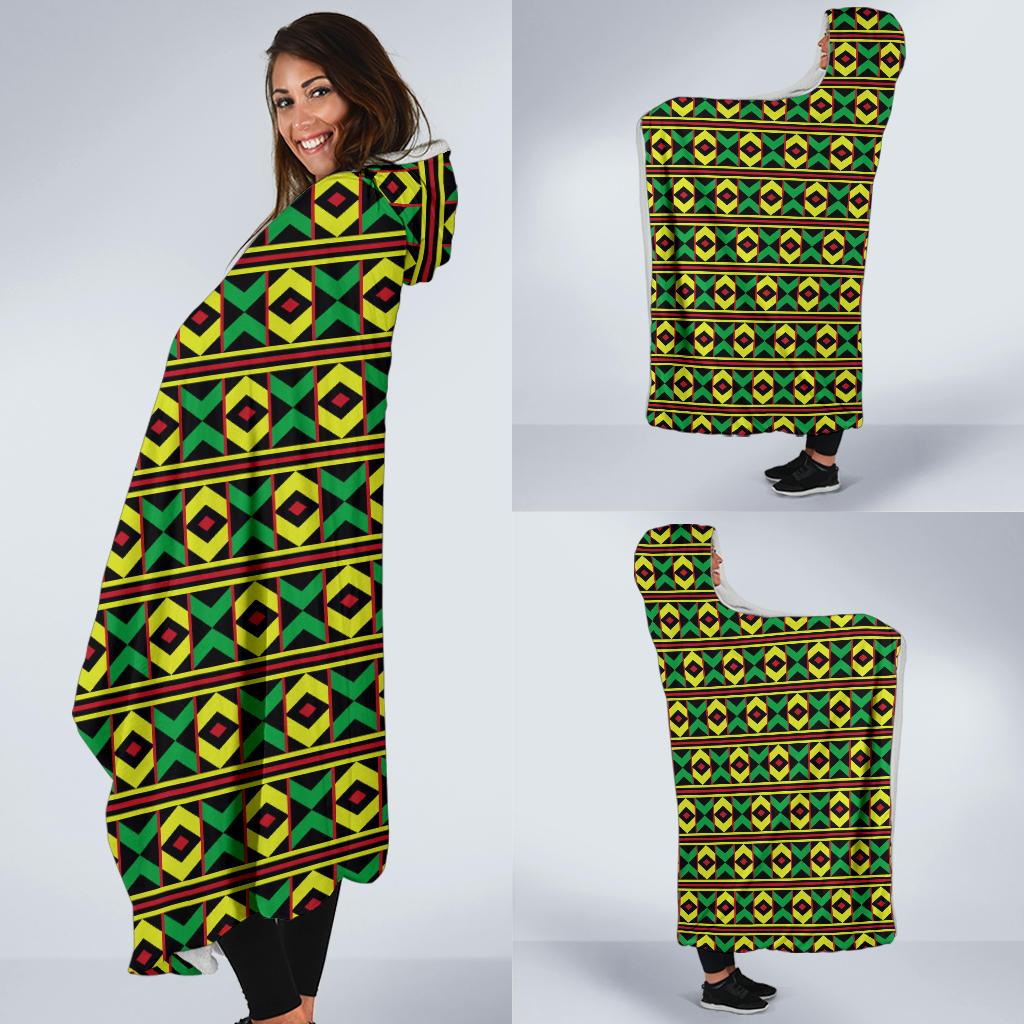 African Geometric Print Pattern Hooded Blanket-JTAMIGO.COM