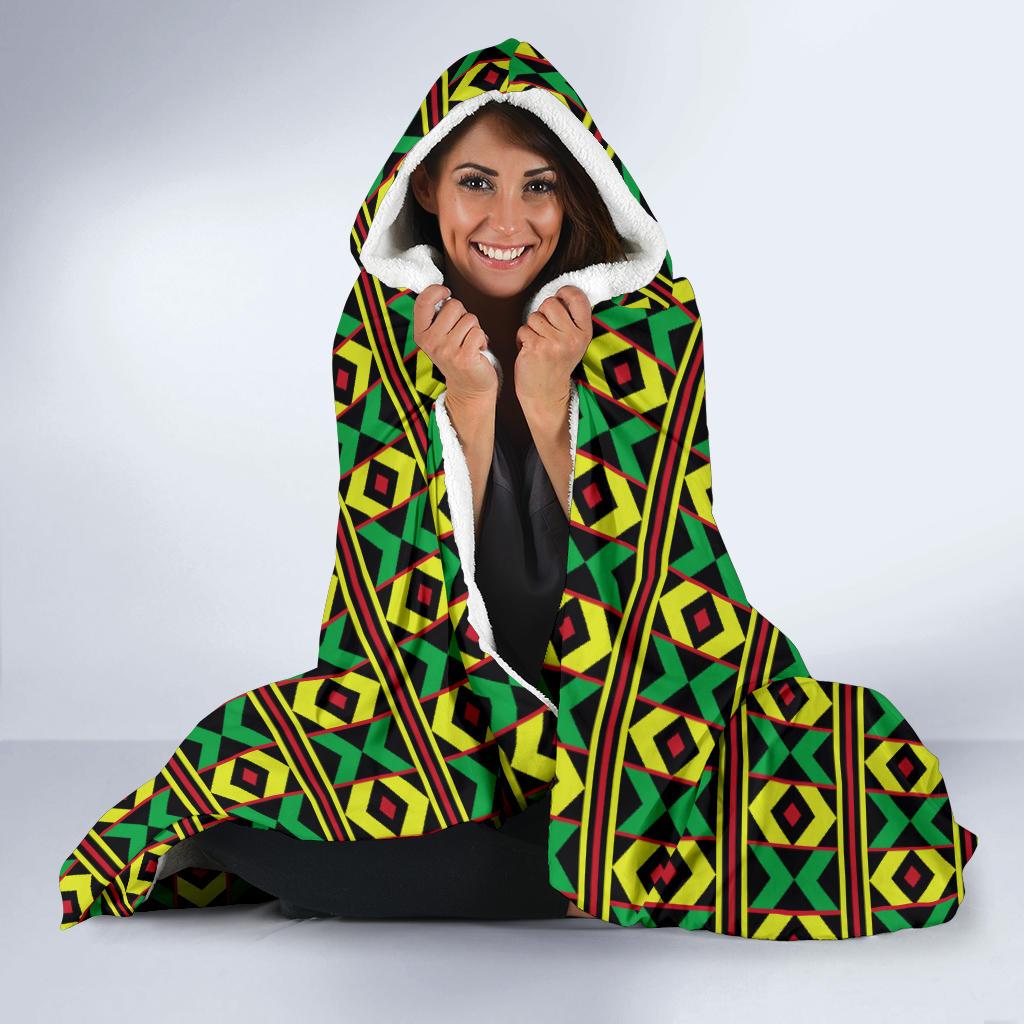 African Geometric Print Pattern Hooded Blanket-JTAMIGO.COM