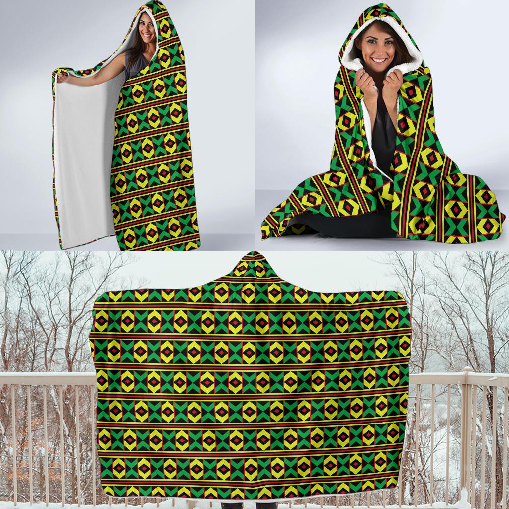 African Geometric Print Pattern Hooded Blanket-JTAMIGO.COM