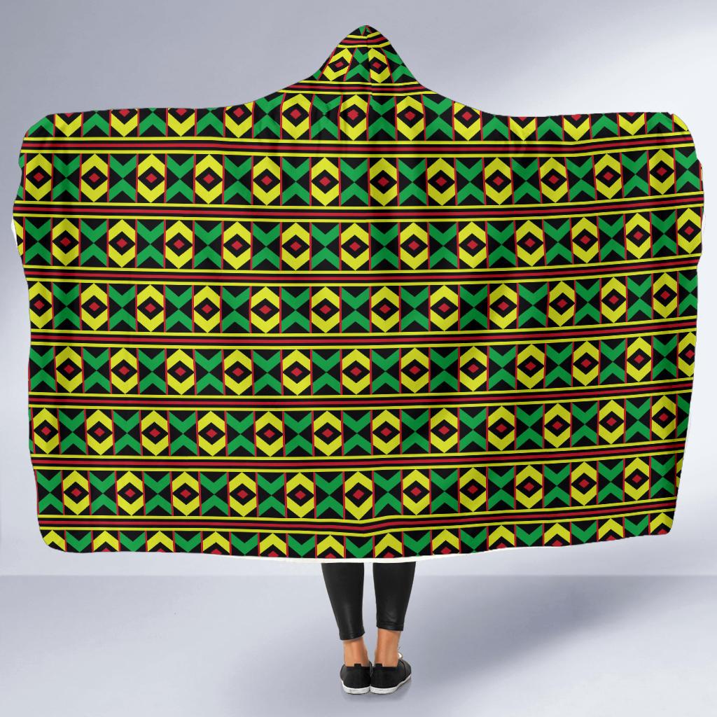 African Geometric Print Pattern Hooded Blanket-JTAMIGO.COM