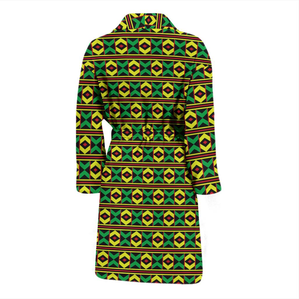 African Geometric Print Pattern Men Bath Robe-JTAMIGO.COM