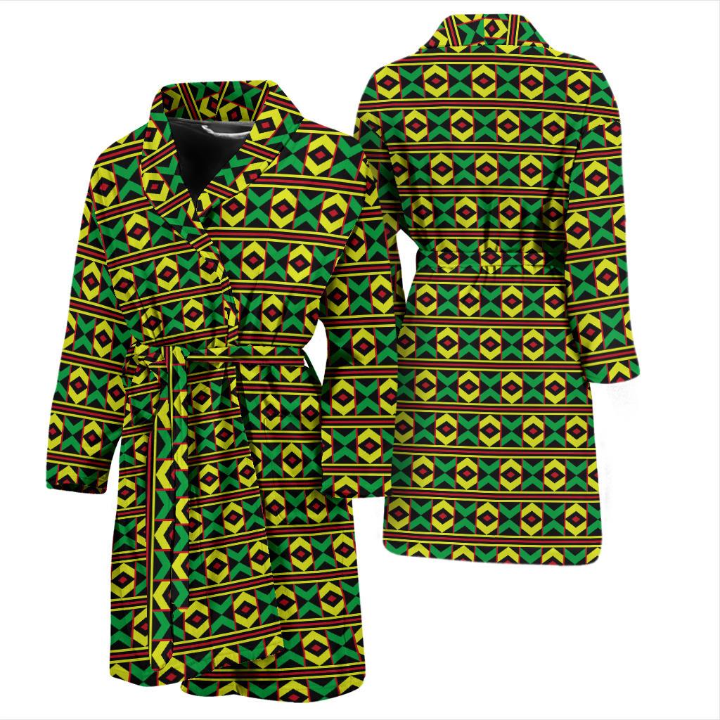 African Geometric Print Pattern Men Bath Robe-JTAMIGO.COM