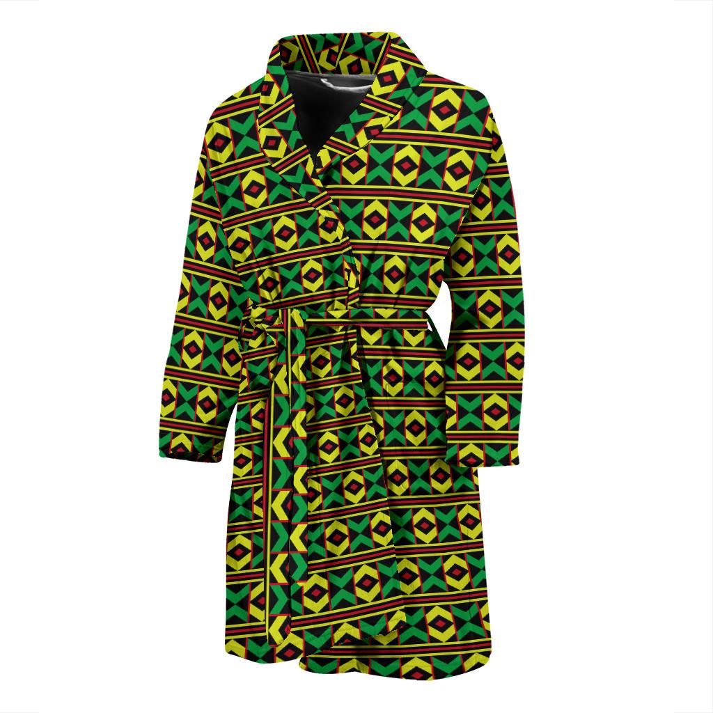African Geometric Print Pattern Men Bath Robe-JTAMIGO.COM