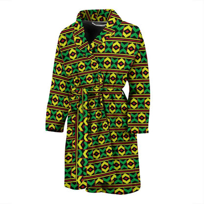 African Geometric Print Pattern Men Bath Robe-JTAMIGO.COM