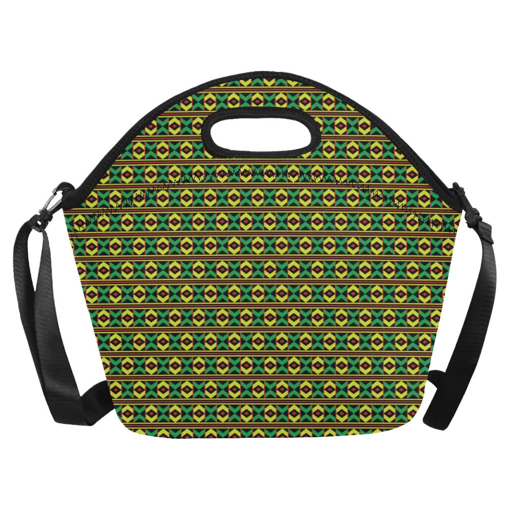 African Geometric Print Pattern Neoprene Lunch Bag (Model 1669)(Large)-JTAMIGO.COM