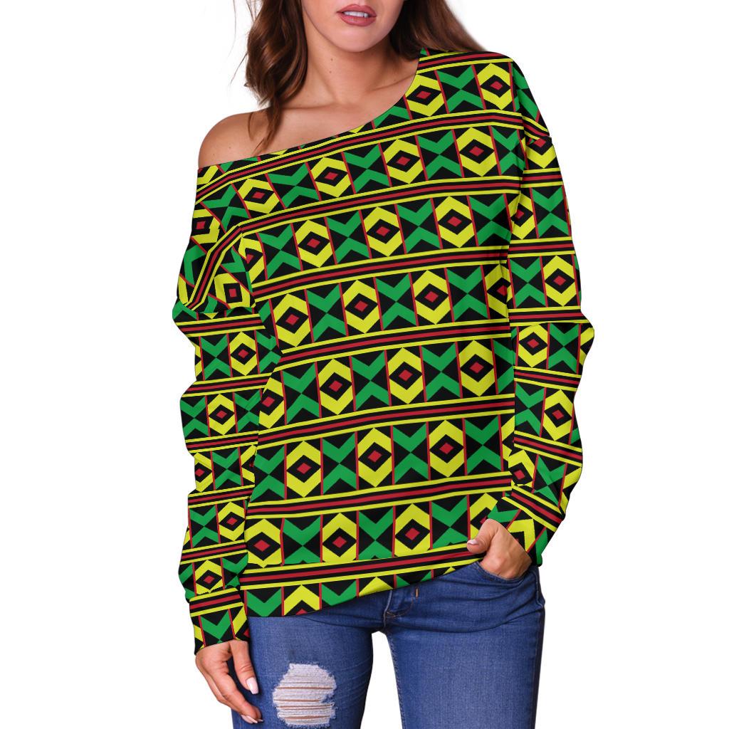 African Geometric Print Pattern Off Shoulder Sweatshirt