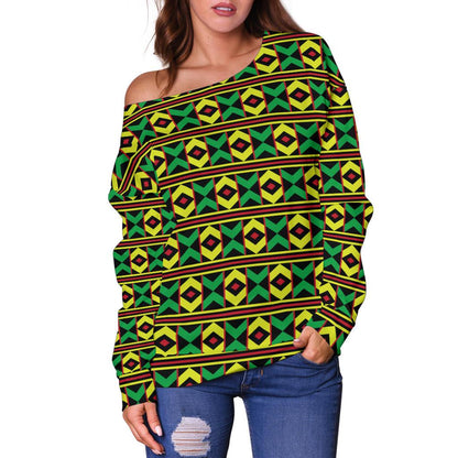 African Geometric Print Pattern Off Shoulder Sweatshirt