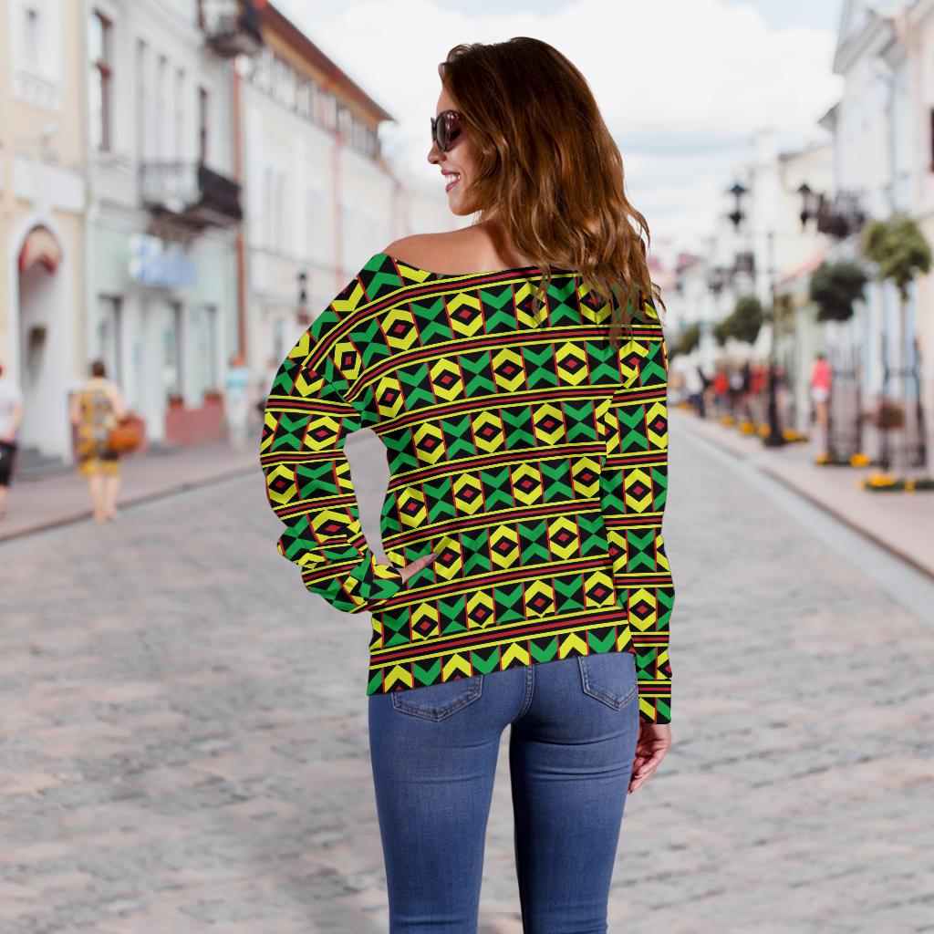 African Geometric Print Pattern Off Shoulder Sweatshirt