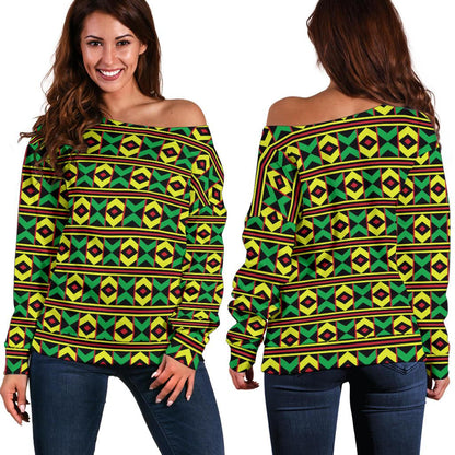 African Geometric Print Pattern Off Shoulder Sweatshirt