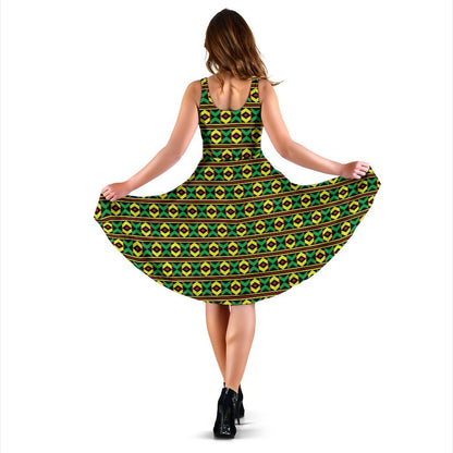 African Geometric Print Pattern Sleeveless Dress
