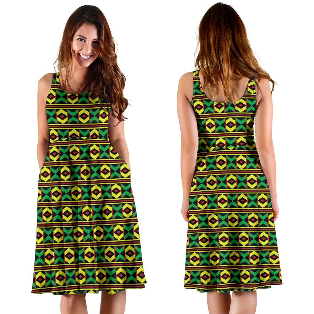 African Geometric Print Pattern Sleeveless Dress