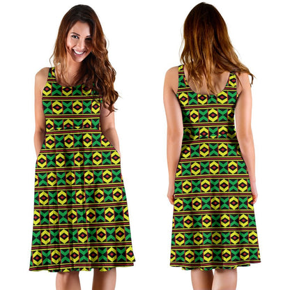 African Geometric Print Pattern Sleeveless Dress