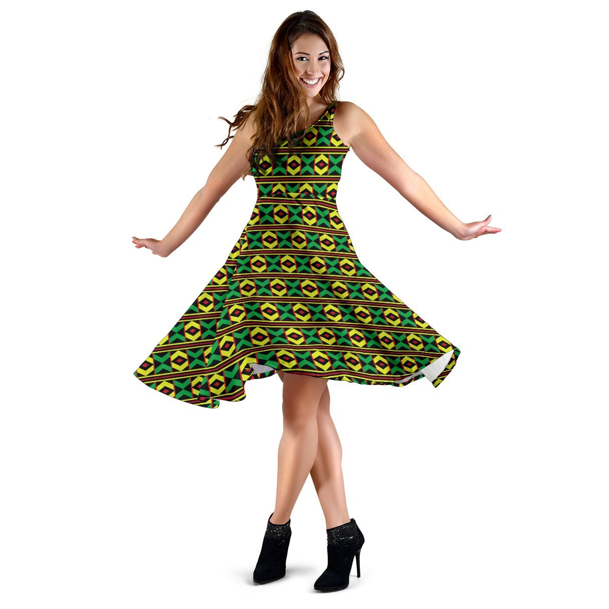 African Geometric Print Pattern Sleeveless Dress