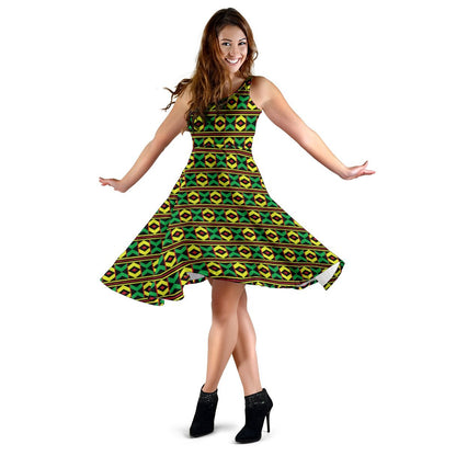 African Geometric Print Pattern Sleeveless Dress