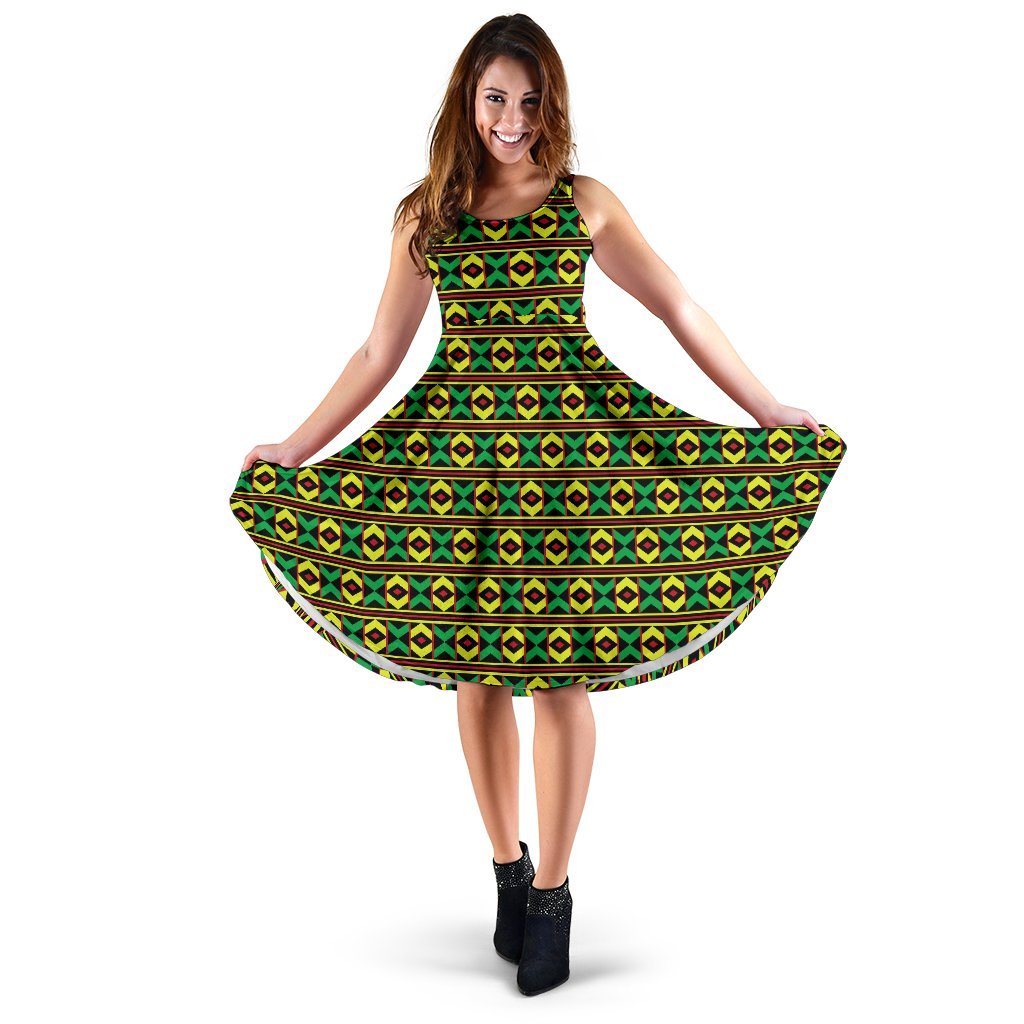 African Geometric Print Pattern Sleeveless Dress